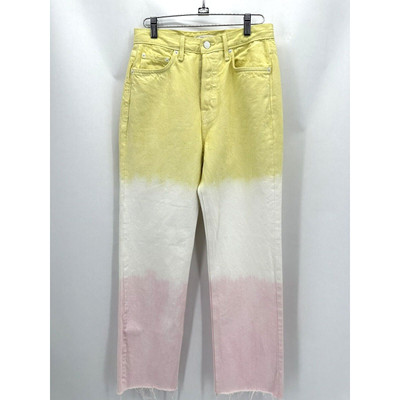 GRLFRND Womens 26 Mica Crop Straight Jeans High Rise Raw Hem Pink Crush Dip Dyed-image