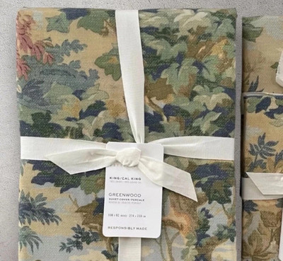 NEW Pottery Barn GREENWOOD Percale King Cal King Duvet & 2 standard Shams-image