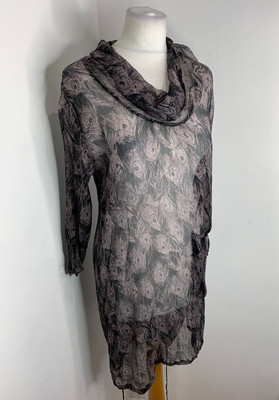 Masai pattern print long tunic top dress L VGC drape dip hem tunic semi sheer-image