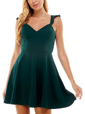 CITY STUDIO Womens Green Back Padded Cups Sleeveless Short Dress 1-image
