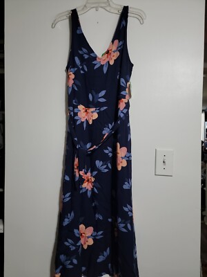 DIP Floral Navy Blue Women Dress Sz Large-image