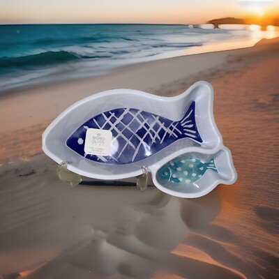SIGRID OLSEN MELAMINE School of Fish (15” divided chip/dip bowl) Large Tray-image