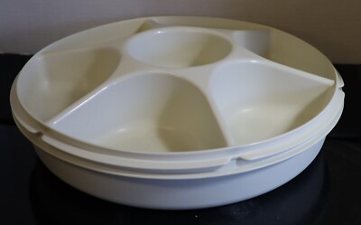 TUPPERWARE Almond Divided Vegetable Relish Chip & Dip Serving Tray & Lid-image