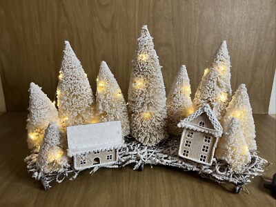 Pottery Barn Lit Bottlebrush Winter Town Centerpiece LED Lighted Flocked-image