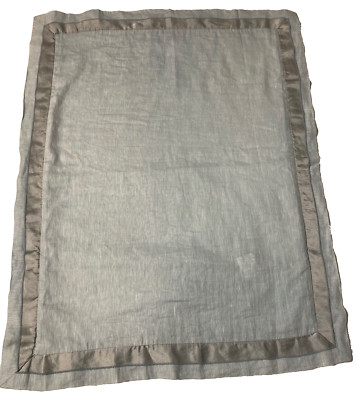 Pottery Barn Pillow Sham Standard Light Blue Satin Stripe Linen Cotton 26x20-image