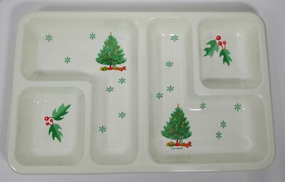 Christmas Tree Chip Dip Rigid Plastic Servingware Tray Artform Ind Vintage-image