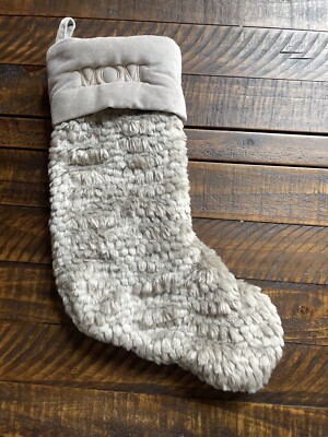 Pottery Barn Honeycomb Faux Fur Stockings Mono “Mom”-image