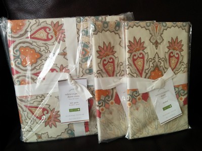 S3 Pottery Barn Valencia Paisley Full Queen Duvet Standard Shams Red Christmas-image