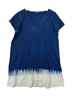 j.jill indigo dip tie dye shirt dress tunic blue white distressed large petite-image