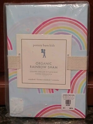 New Pottery Barn Kids Organic Rainbow Pillow Sham Blue Standard Cover Cotton-image