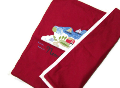 Pottery Barn Red Ivory New York Embroidered Square Sofa Toss Pillow Cover 18