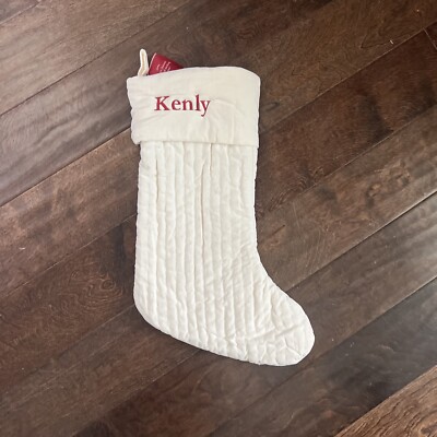 New Pottery Barn Channel Quilted Velvet Christmas Ivory Medium Stocking *Kenly-image
