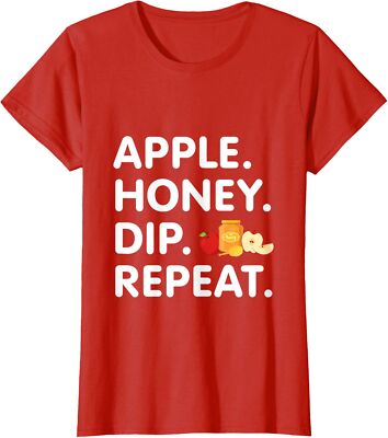 Apple Honey Dip Repeat Funny Rosh Hashanah Jewish Ladies' Crewneck T-Shirt-image