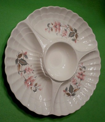 Large CHIP CRACKER VEGGIE & DIP server with vibrant flowers. Vintage Japan-image