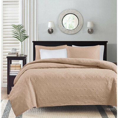 MADISON PARK 3 PIECE COVERLET SET SIZE FULL/QUEEN BLUSH NEW -image