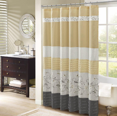 Madison Park Serene Flora Fabric Shower Curtain Embroidered Yellow 72