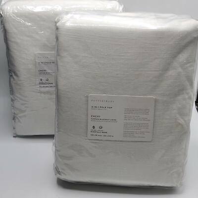 Pottery Barn Emery Linen Cotton 100x84 Pole Top Drapes White Blackout (Two)-image