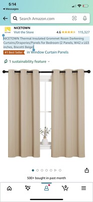 Nicetown Thermal Insulated Grommet Room Darkening Curtains/Draperies/Panels42x63-image