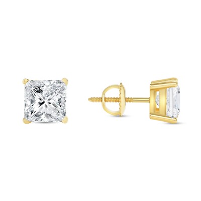 IGI F/VS 2.5 Ct Princess LabCreated Grown Diamond Earrings Studs 14K Yellow Gold-image