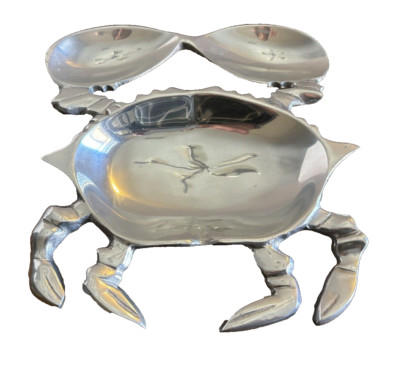 Crab Serving Tray Dish Metal Silver Sealife Coastal Chip Dip Appetizer El Sol-image