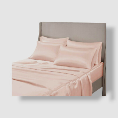 Madison Park Pink Blush Satin Luxury 6-pc Queen Sheet Set-image