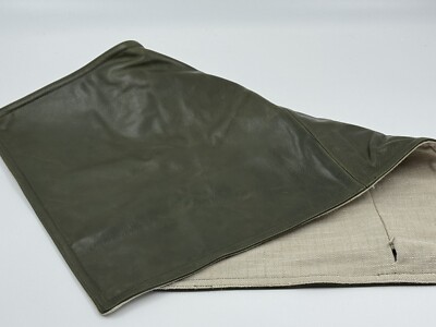 New Pottery Barn Gaona Pieced Leather Lumbar Pillow- 14x26-  Forest Green-image