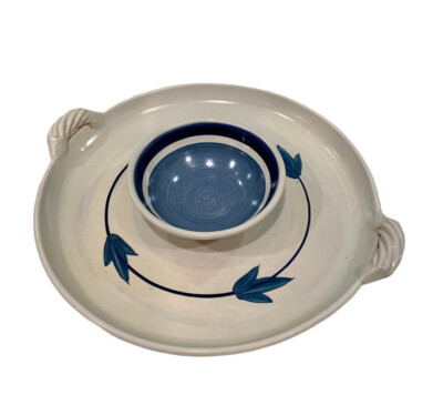 Pottery Stoneware Chip N Dip Signed Pare Cobalt Blue Glazed Large 16” EUC-image