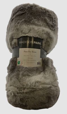 Madison Park Gray Zuri Faux-Fur Throw Blanket Size 60