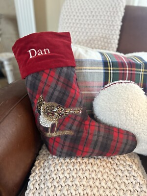 Pottery Barn Embroidered Jeweled Bird Stocking MONO “Dan” NWT OB-image
