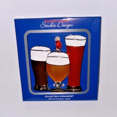 3 Beer glasses Christmas ornament 2023 Regent Square Studio Design NEW crystals-image