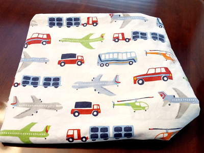 Pottery Barn Kids Cotton Brody Twin FLAT Sheet Plane Bus Bedroom Decor-image