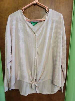 Dip Women's Pink Flowy Button Down Tie In Front Size L-image