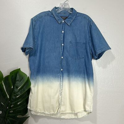 Forever 21 • mens ombre dip dye denim casual button down short sleeve shirt-image