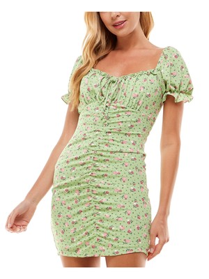 CITY STUDIO Womens Green Tie Short Sleeve Short Body Con Dress 13-image