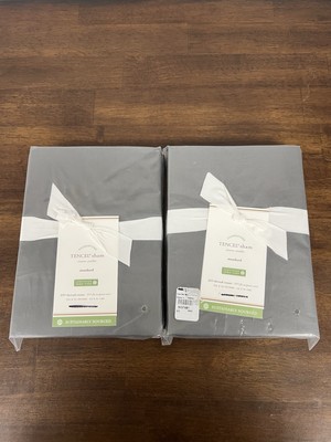 New Pottery Barn Tencel Pillow Sham Grey  26” x 20”  - Standard - Set Of 2-image