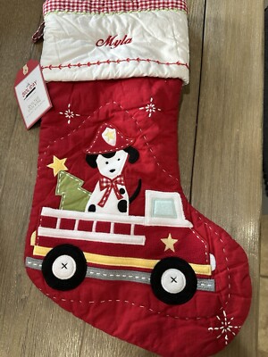 Pottery Barn Kids Dog Firestruck Christmas Stocking Monogrammed Myla-image