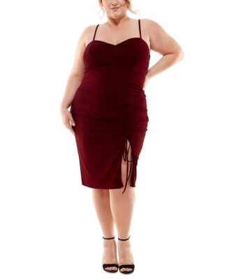 City Studios Women's Trendy Plus Size Side-Cinched Dress (Cranberry, 16W)-image