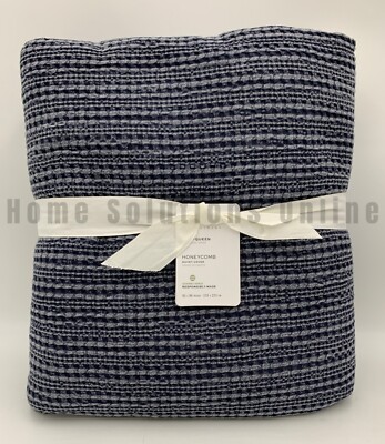 Pottery Barn Honeycomb Cotton Duvet Cover Midnight Blue Full Queen #F55E-image