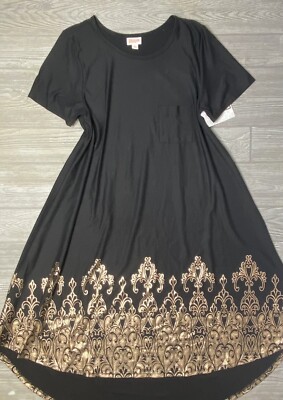 NWT Vintage Lularoe Large Elegant Holiday Carly Black Rose Gold Regal Dipped-image