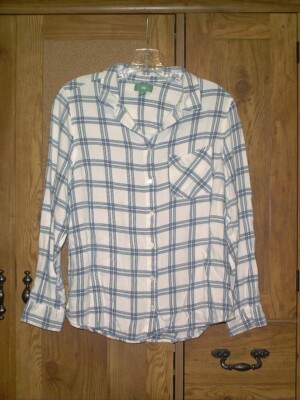 DIP Women's Long Sleeve Blue & White Plaid Viscose Shirt Size XL-image