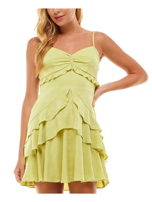 CITY STUDIO Womens Green Adjustable Lined Spaghetti Strap Short Dress 3-image