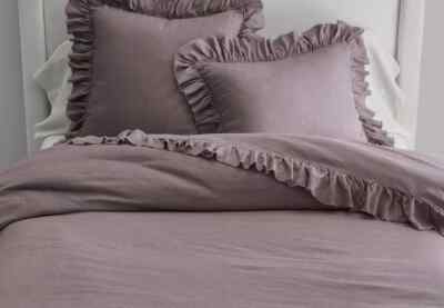 POTTERY BARN BELGIAN FLAX LINEN KING/ CALKING DUVET RUFFLE 2 KING SHAMS FIG $499-image