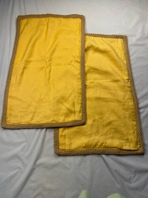 Pottery Barn Linen 16X26 Shams (No Pillows) Gold Braided Jute Trim Lot Of 2-image