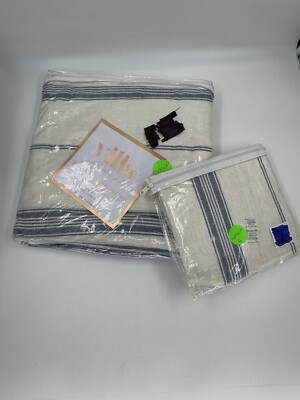 Pottery Barn Caprina Linen Cashmere Striped King Duvet Cover + 2 King Shams-image