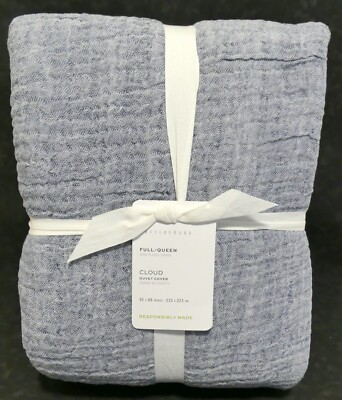 POTTERY BARN Cotton Linen Full Queen CLOUD Gray DUVET COVER, 92