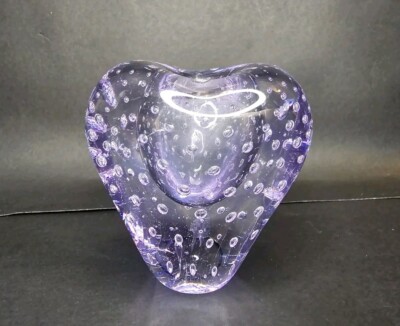 Signed Glass Eye Studio GES Purple Perfume Bottle DICHROIC Heart Shaped  3
