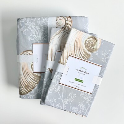 POTTERY BARN SUMMER SEASHELL ORGANIC DUVET COVER King + 2 Euro SHAM  3pc ocean-image
