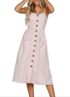 NWOT City Studio ‘Bardot’ Button Through Long Linen Smock Dress - Size Large -image