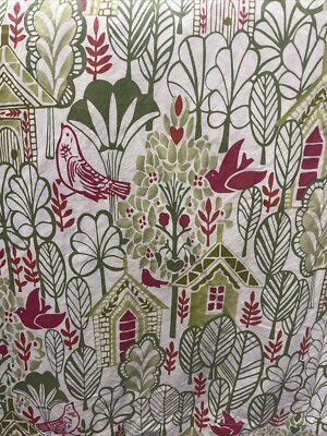 Pottery Barn Swedish House Full Queen Duvet Green Pink EC -image