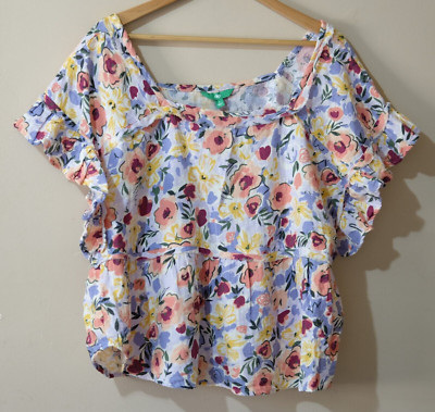 NWOT! DIP Short Ruffle Sleeve Floral Crop Blouse Oversize Women's L  #p95-251-image
